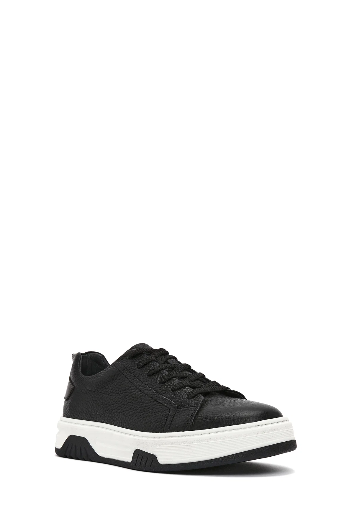 Erkek Siyah Bağcıklı Kalın Tabanlı Deri Sneaker - Image 6
