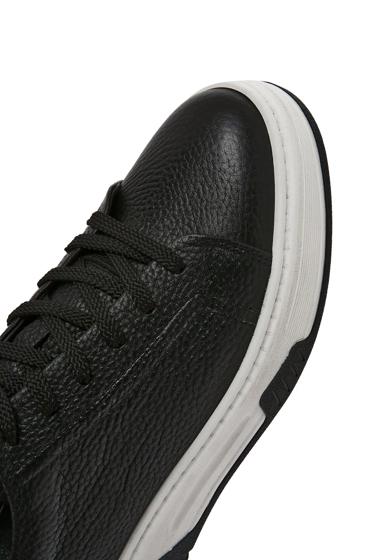 Erkek Siyah Bağcıklı Kalın Tabanlı Deri Sneaker - Image 9