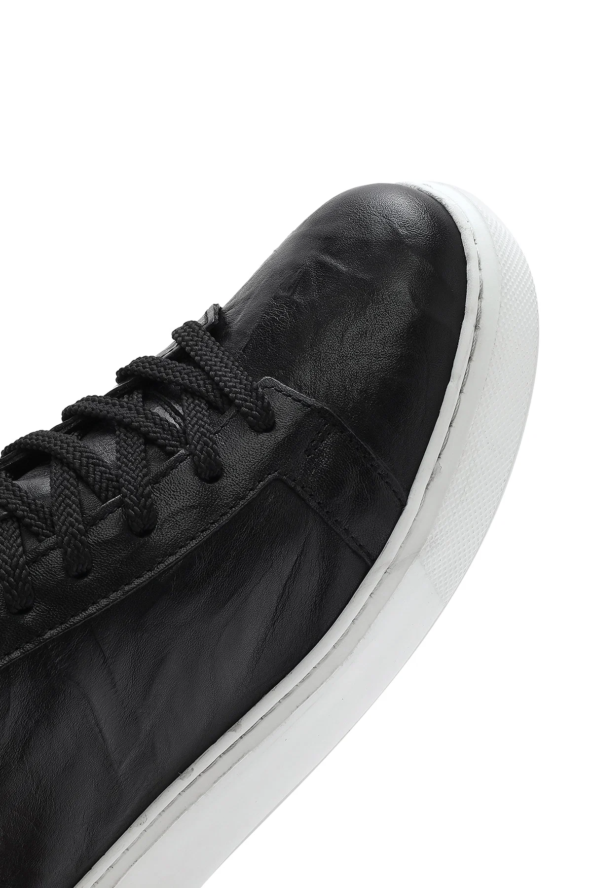 Erkek Siyah Bağcıklı Kalın Tabanlı Deri Sneaker - Image 10