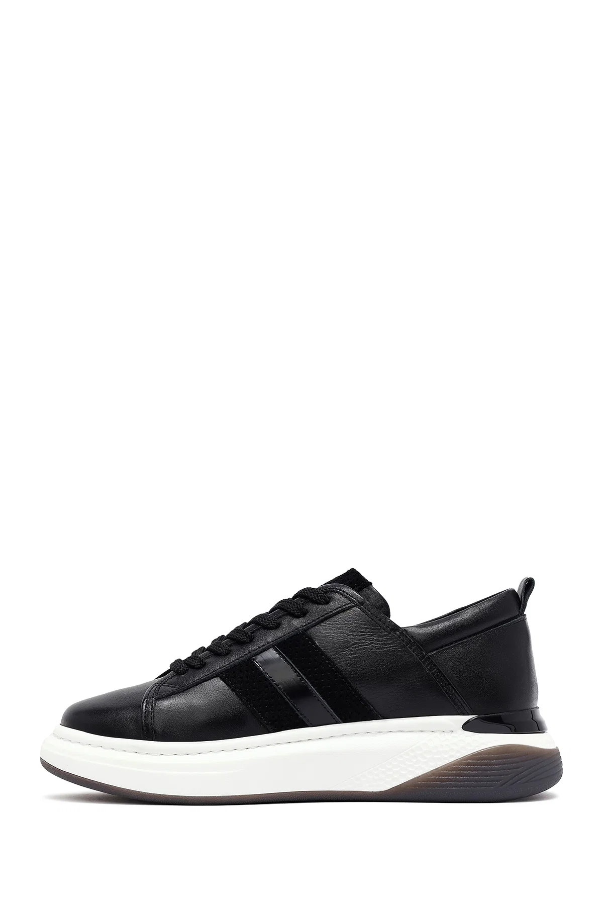 Erkek Siyah Bağcıklı Kalın Tabanlı Deri Sneaker - Image 2
