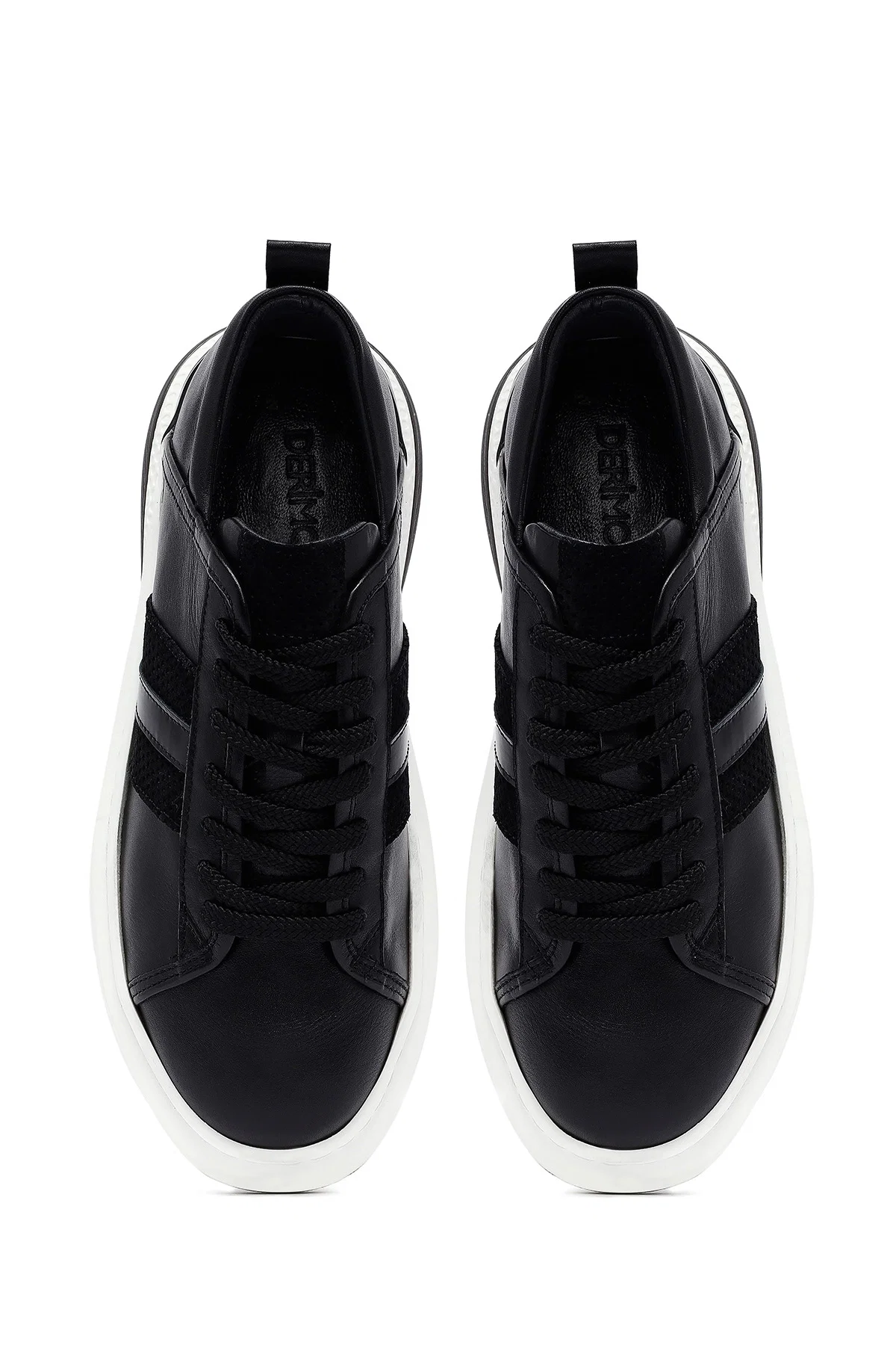 Erkek Siyah Bağcıklı Kalın Tabanlı Deri Sneaker - Image 7