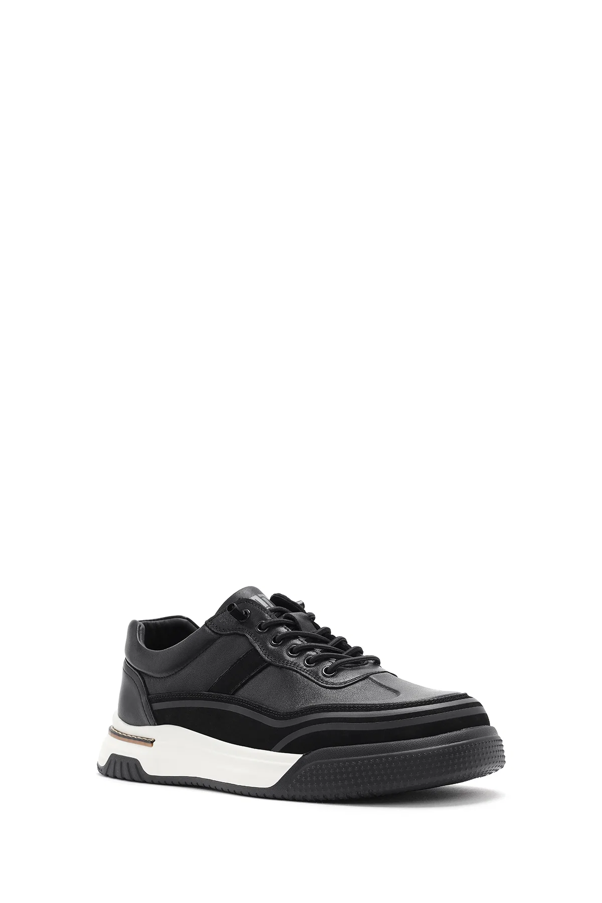 Erkek Siyah Bağcıklı Kalın Tabanlı Deri Sneaker - Image 6