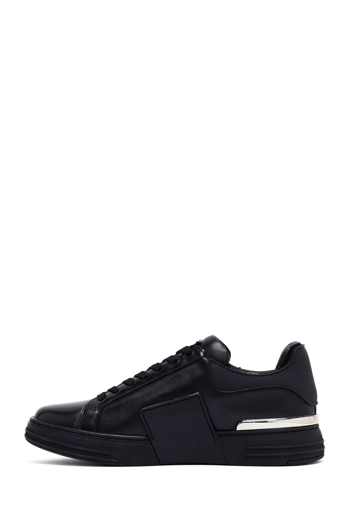 Erkek Siyah Bağcıklı Kalın Tabanlı Deri Sneaker - Image 2