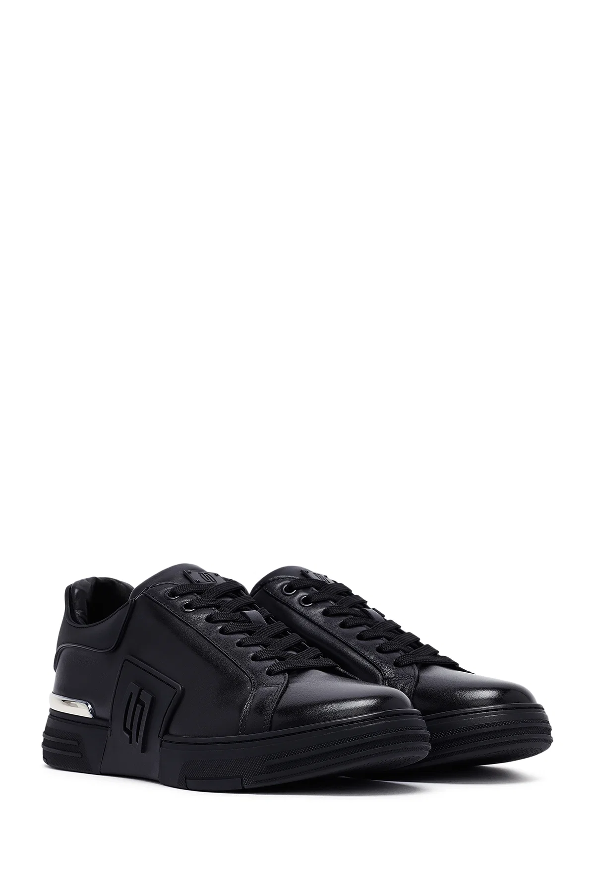 Erkek Siyah Bağcıklı Kalın Tabanlı Deri Sneaker - Image 3