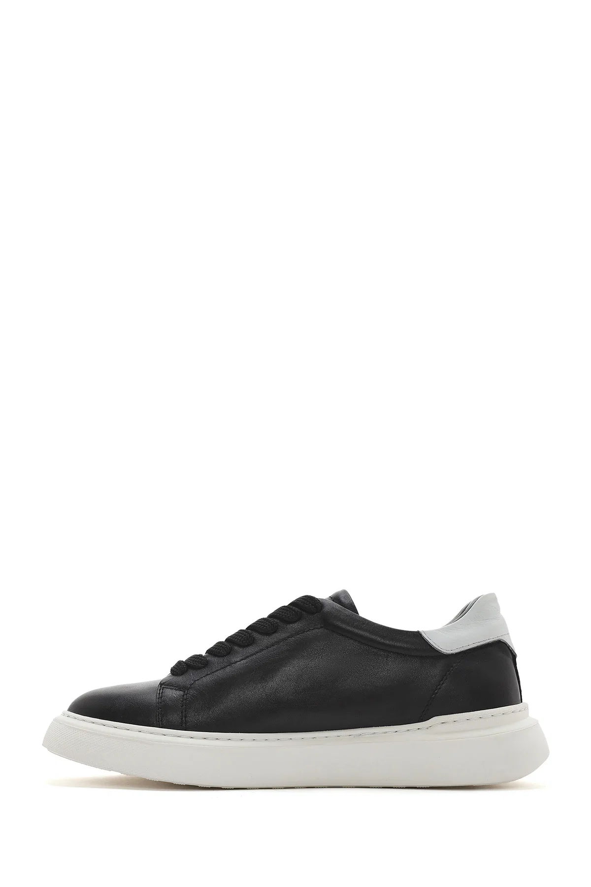 Erkek Siyah Bağcıklı Kalın Tabanlı Deri Sneaker - Image 2