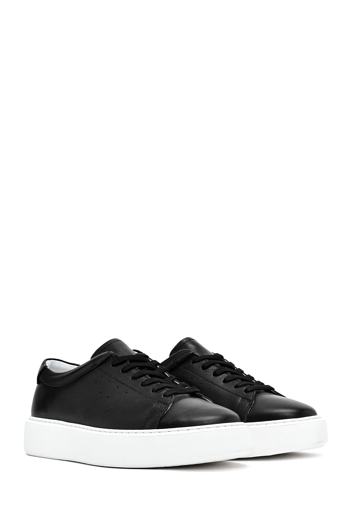 Erkek Siyah Bağcıklı Kalın Tabanlı Deri Sneaker - Image 3