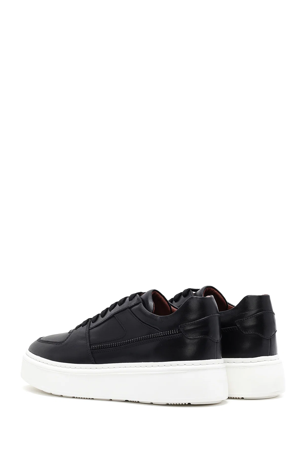 Erkek Siyah Bağcıklı Kalın Tabanlı Deri Sneaker - Image 5