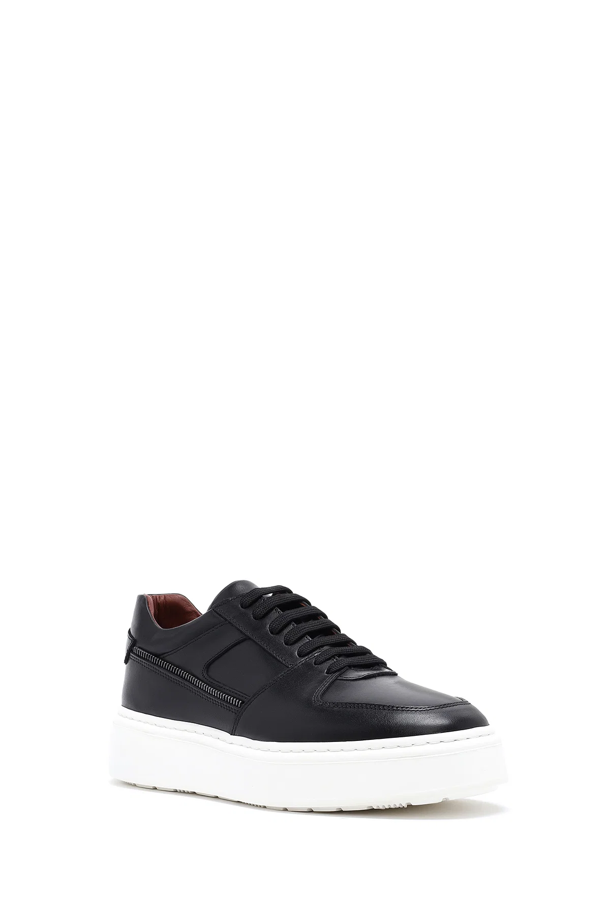 Erkek Siyah Bağcıklı Kalın Tabanlı Deri Sneaker - Image 6