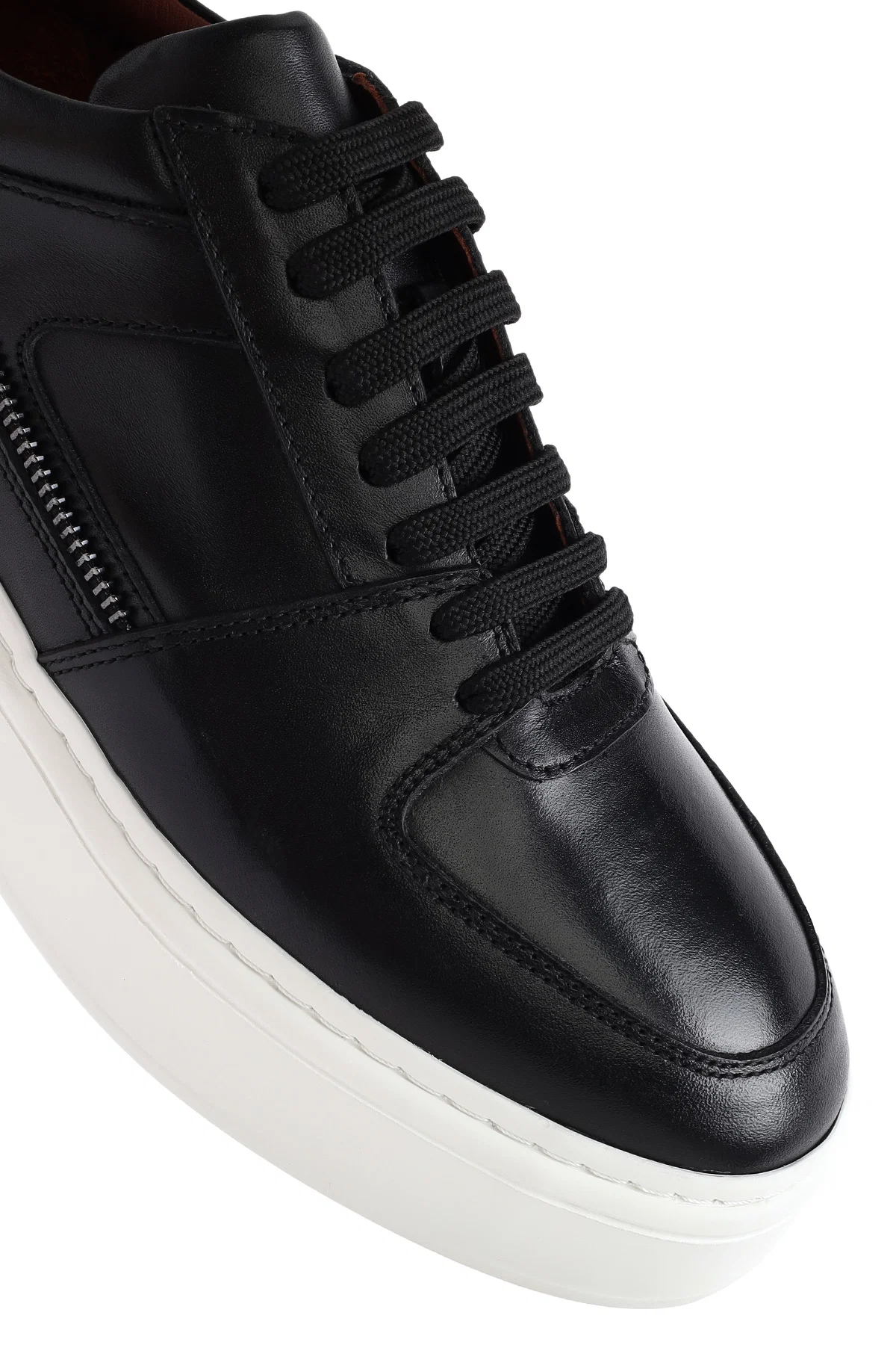 Erkek Siyah Bağcıklı Kalın Tabanlı Deri Sneaker - Image 9