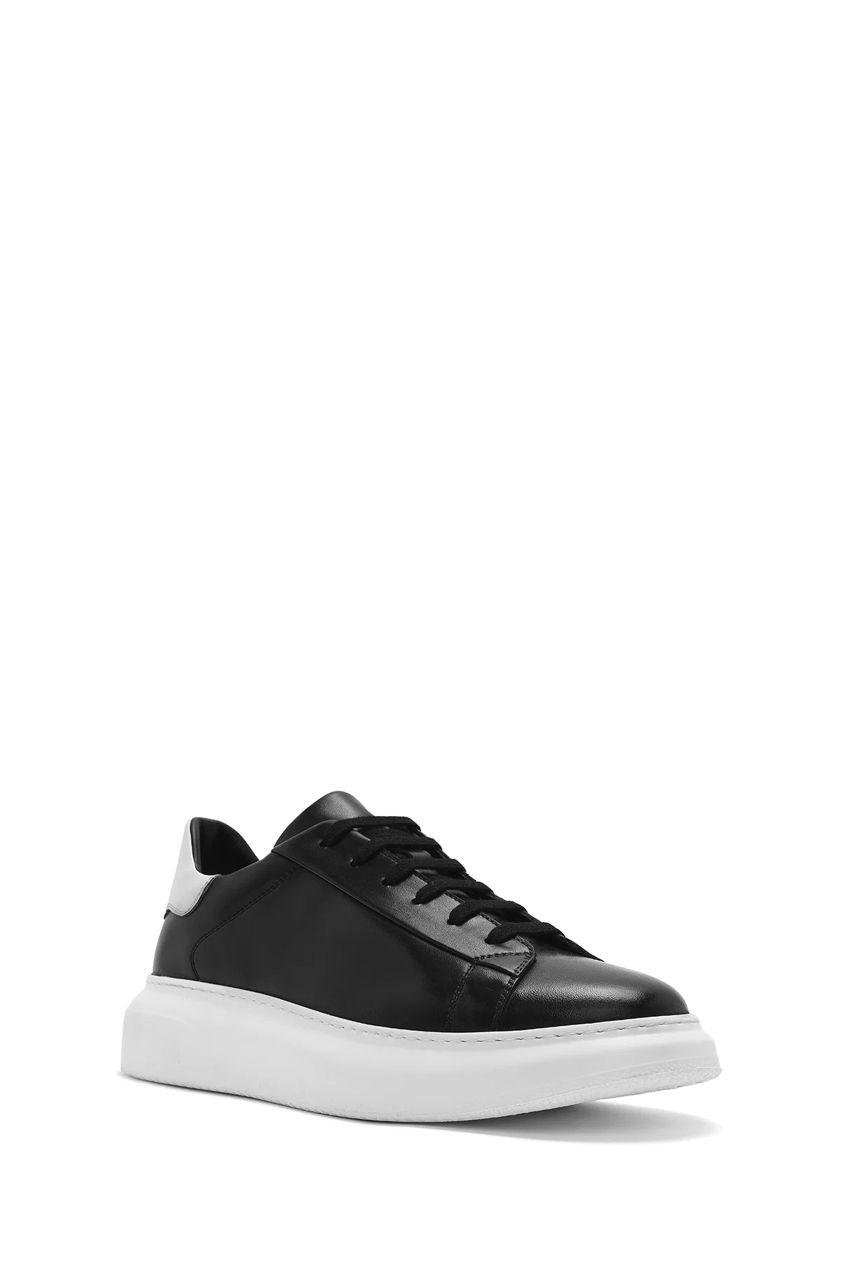 Erkek Siyah Bağcıklı Kalın Tabanlı Deri Sneaker - Image 7