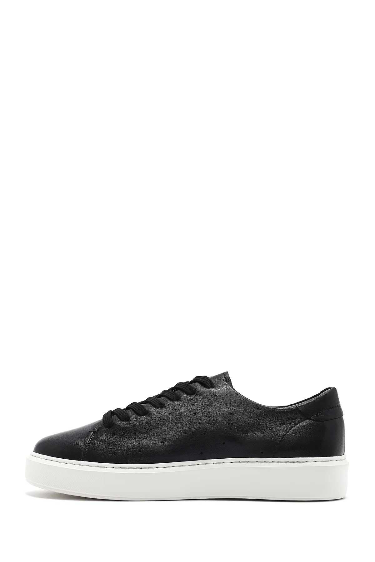 Erkek Siyah Bağcıklı Kalın Tabanlı Deri Sneaker - Image 2