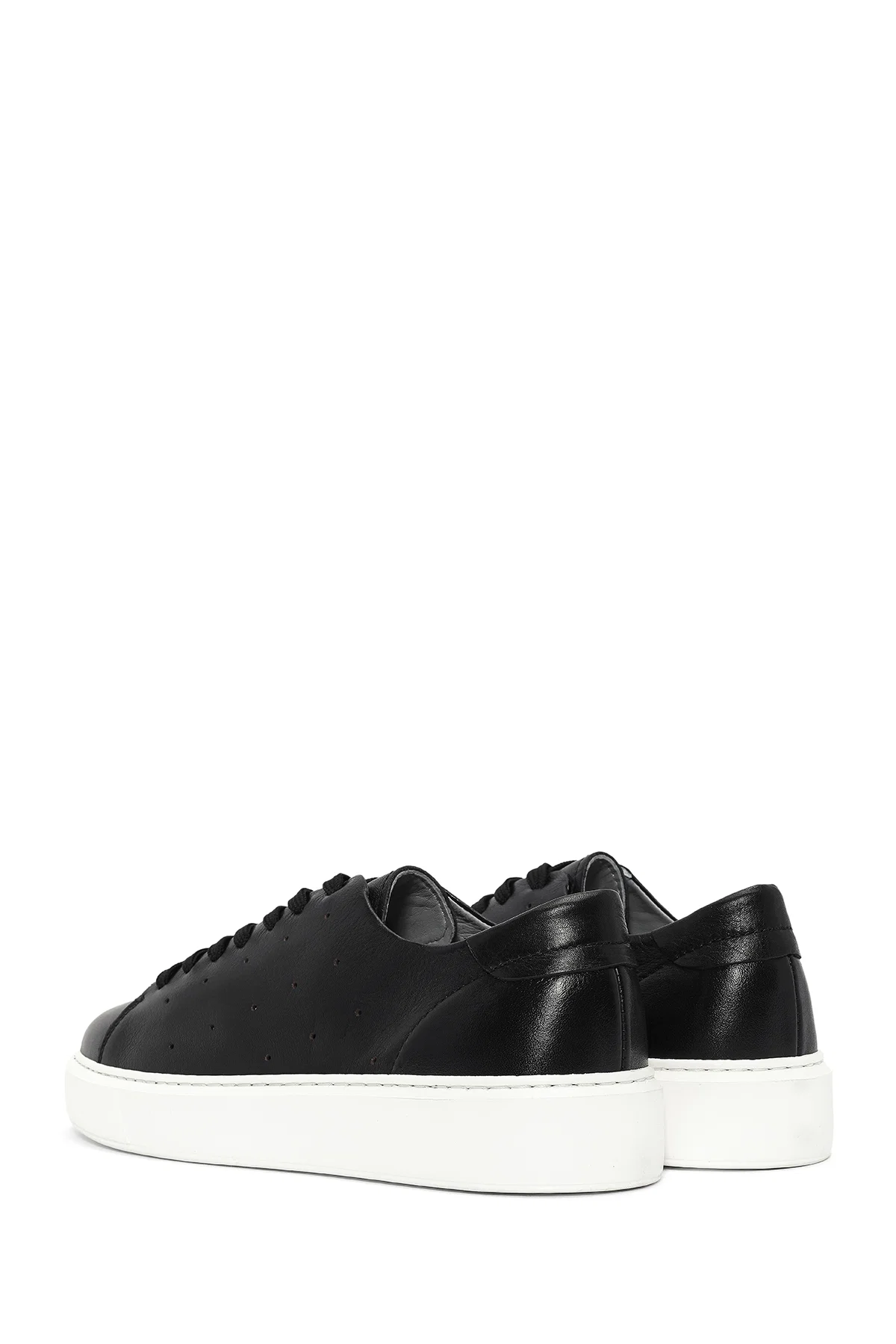 Erkek Siyah Bağcıklı Kalın Tabanlı Deri Sneaker - Image 5