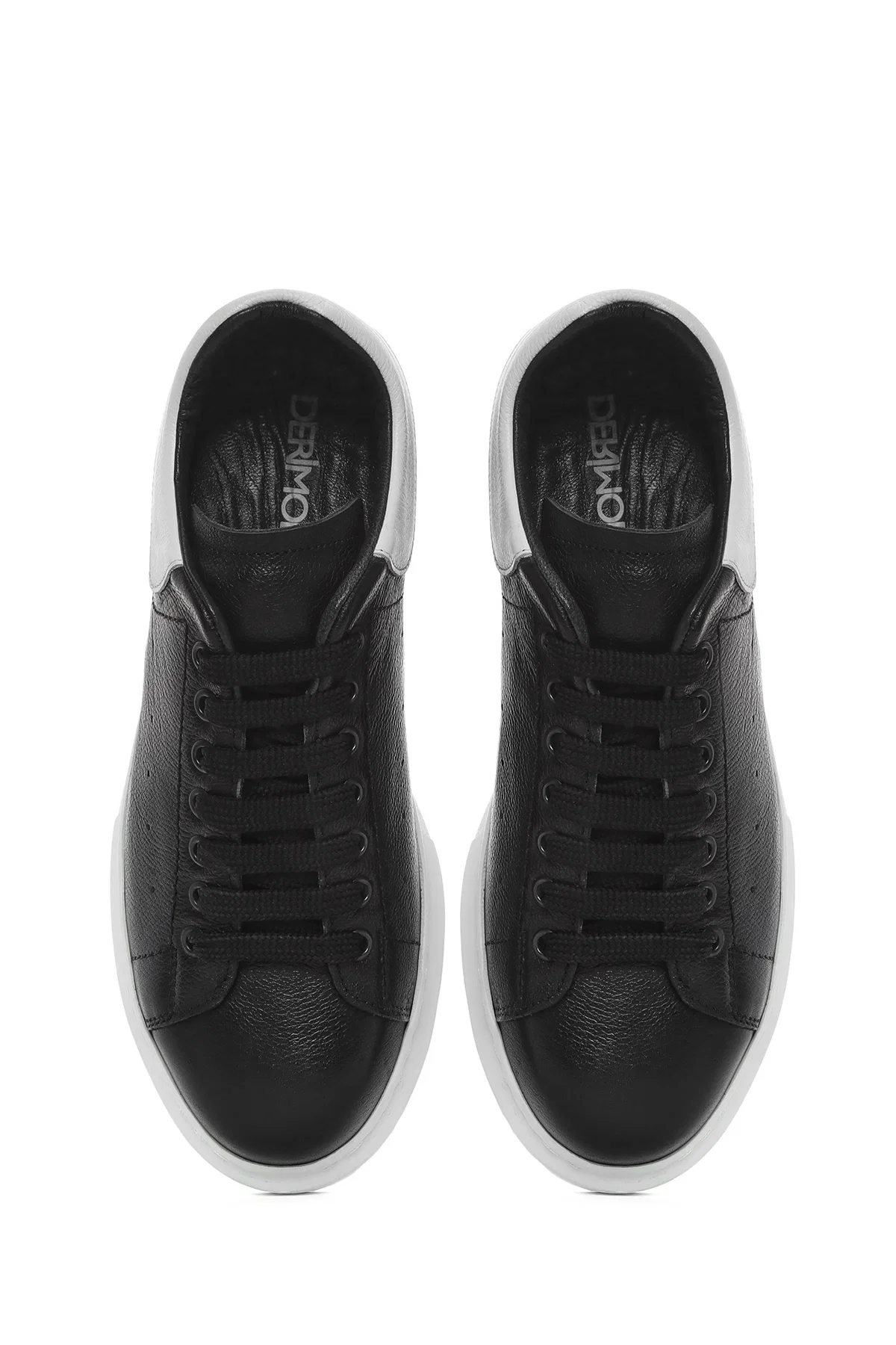 Erkek Siyah Bağcıklı Kalın Tabanlı Deri Sneaker - Image 7