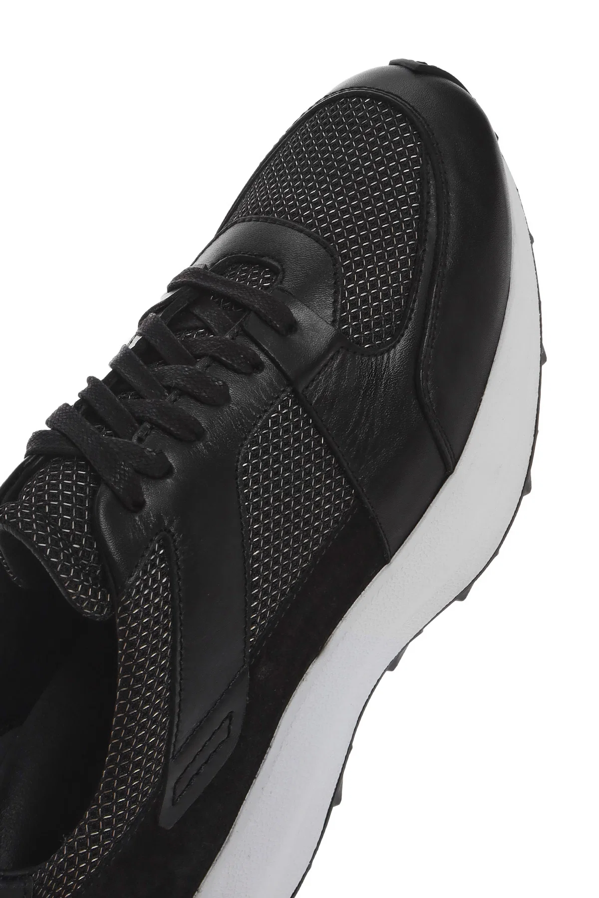 Erkek Siyah Bağcıklı Kalın Tabanlı Deri Sneaker - Image 10