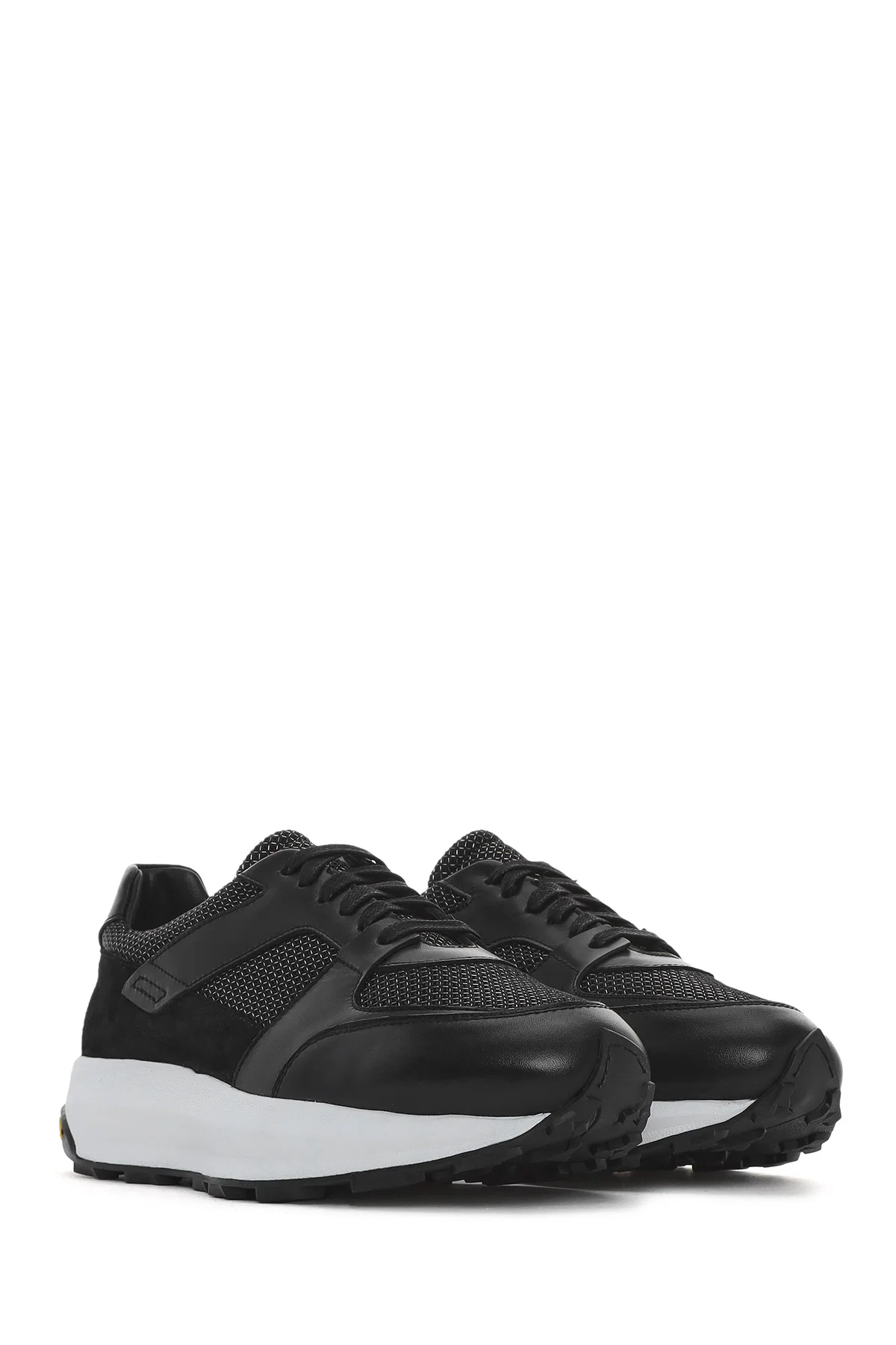 Erkek Siyah Bağcıklı Kalın Tabanlı Deri Sneaker - Image 3