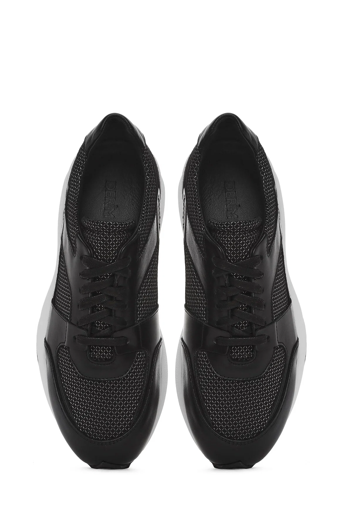 Erkek Siyah Bağcıklı Kalın Tabanlı Deri Sneaker - Image 7