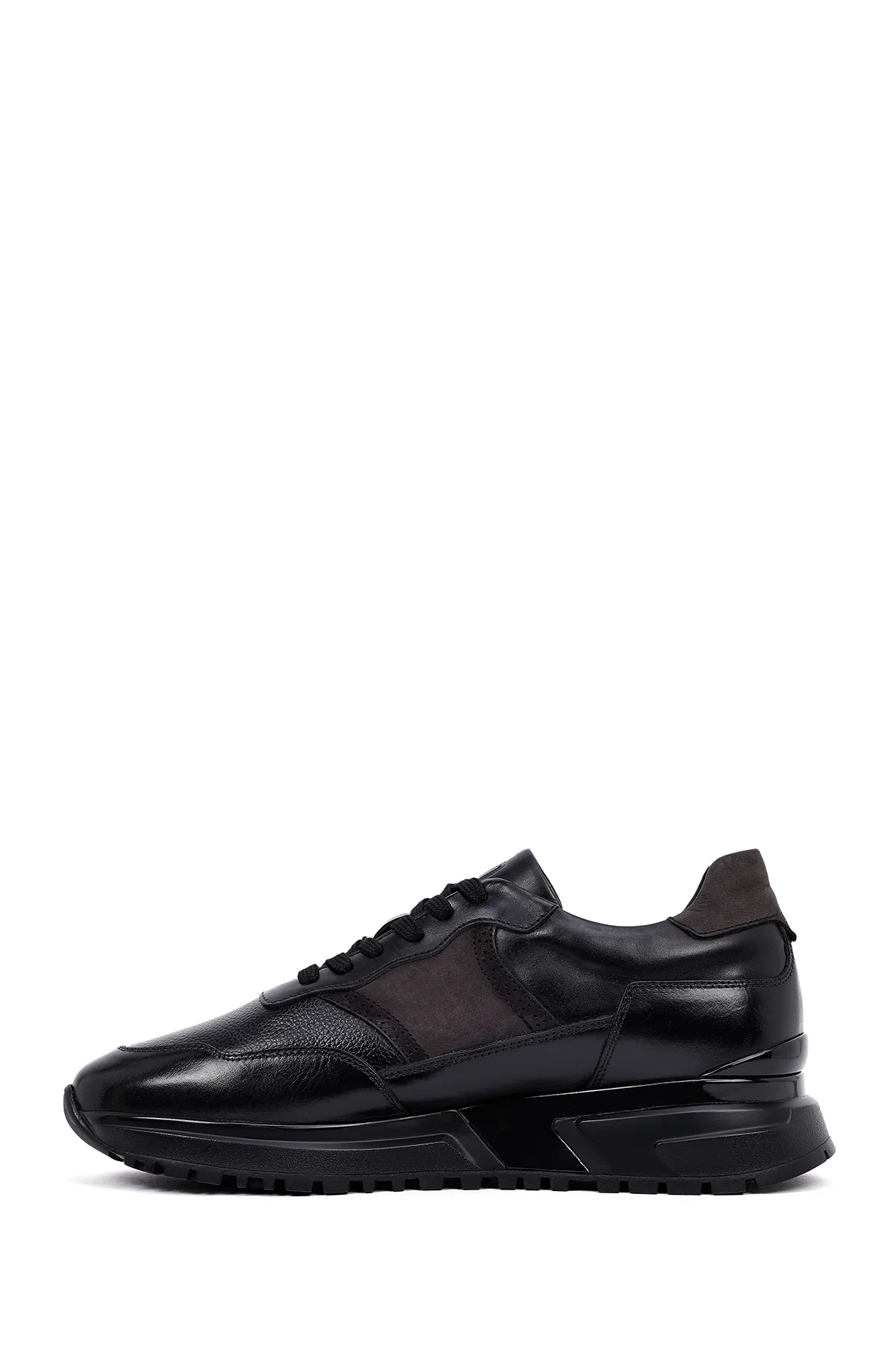 Erkek Siyah Bağcıklı Kalın Tabanlı Deri Casual Sneaker - Image 2