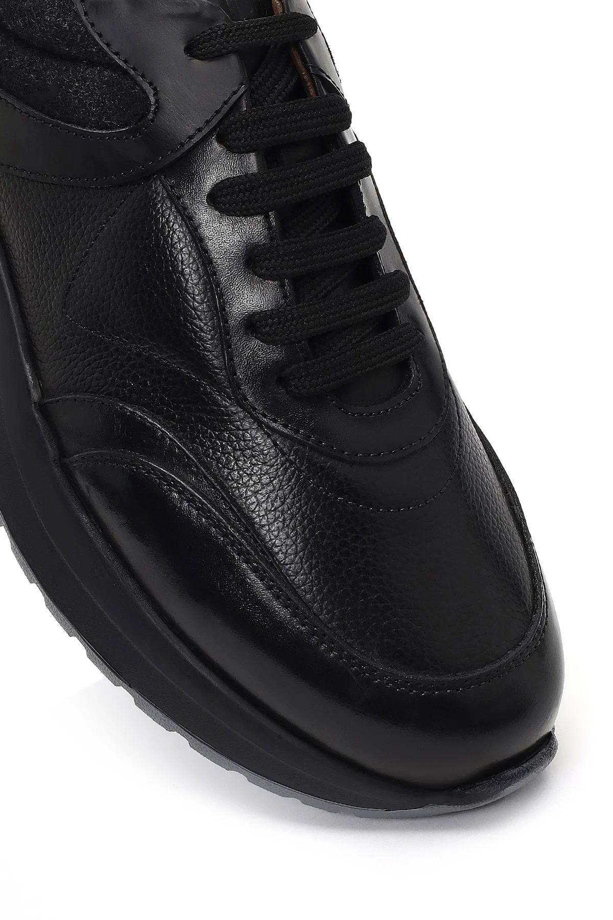 Erkek Siyah Bağcıklı Kalın Tabanlı Deri Sneaker - Image 11