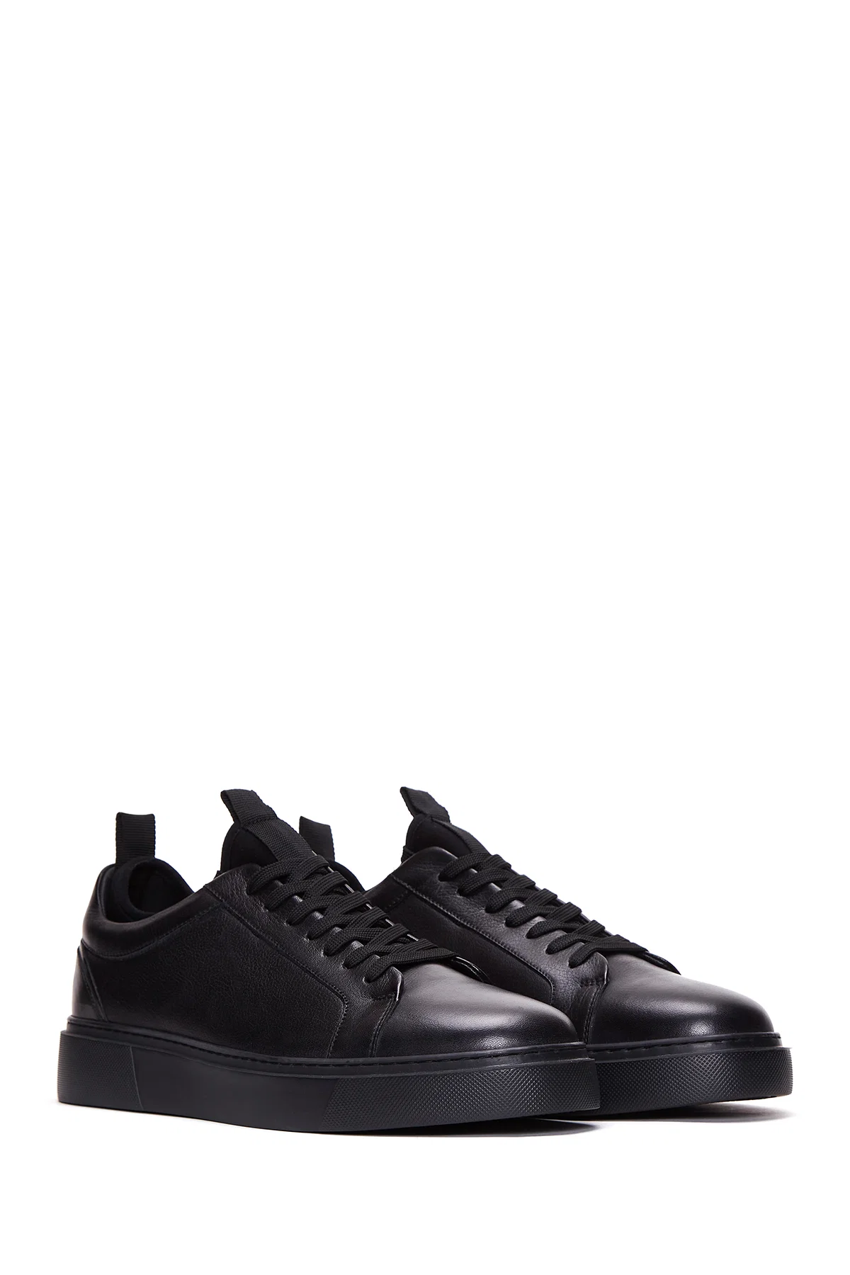 Erkek Siyah Bağcıklı Kalın Tabanlı Deri Sneaker - Image 3