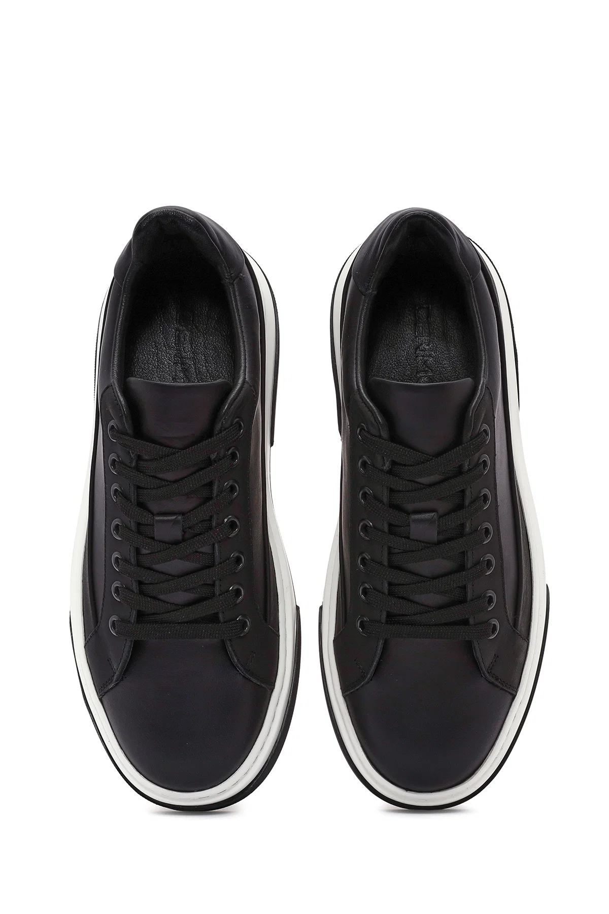 Erkek Siyah Bağcıklı Kalın Tabanlı Deri Sneaker - Image 7
