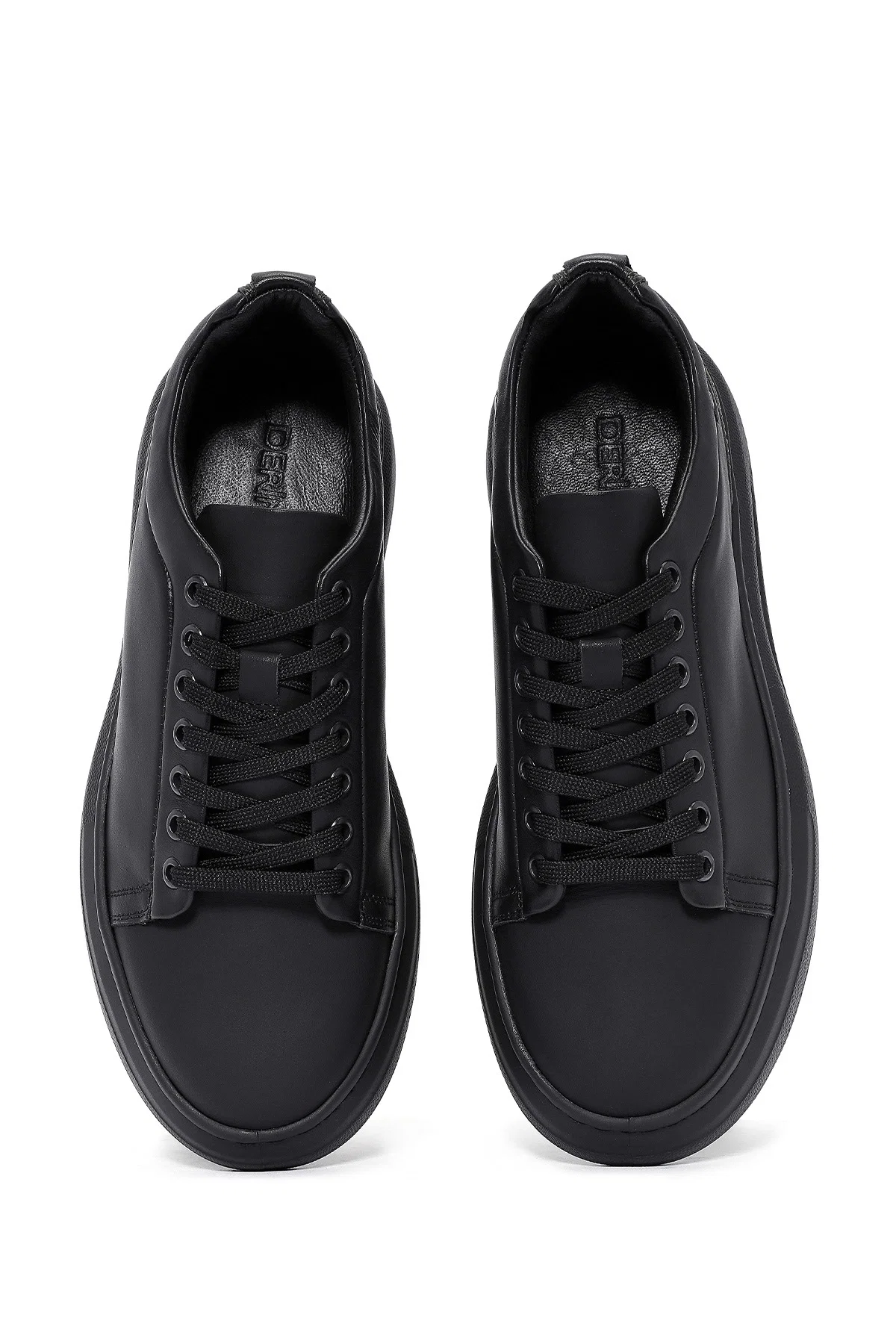 Erkek Siyah Bağcıklı Kalın Tabanlı Deri Sneaker - Image 7