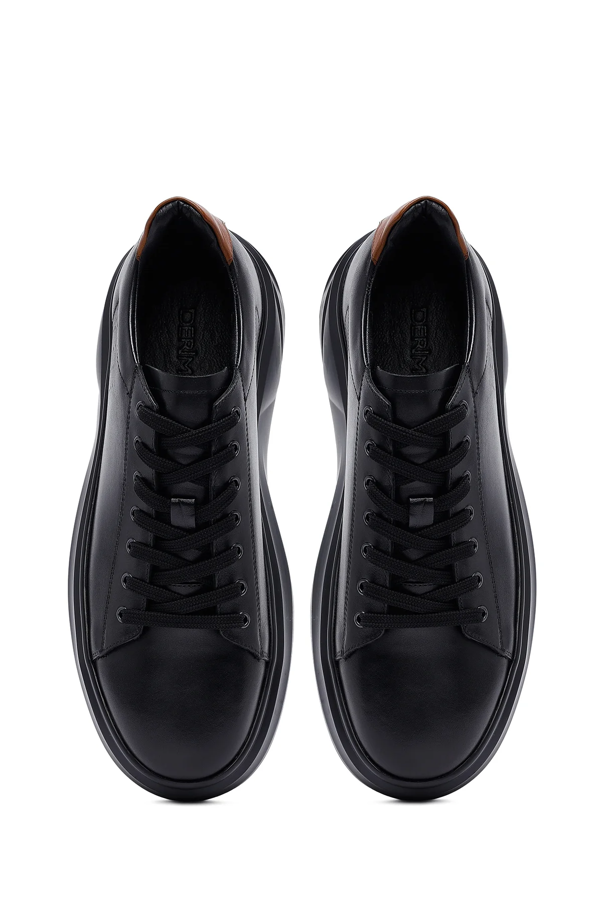 Erkek Siyah Bağcıklı Kalın Tabanlı Deri Sneaker - Image 7