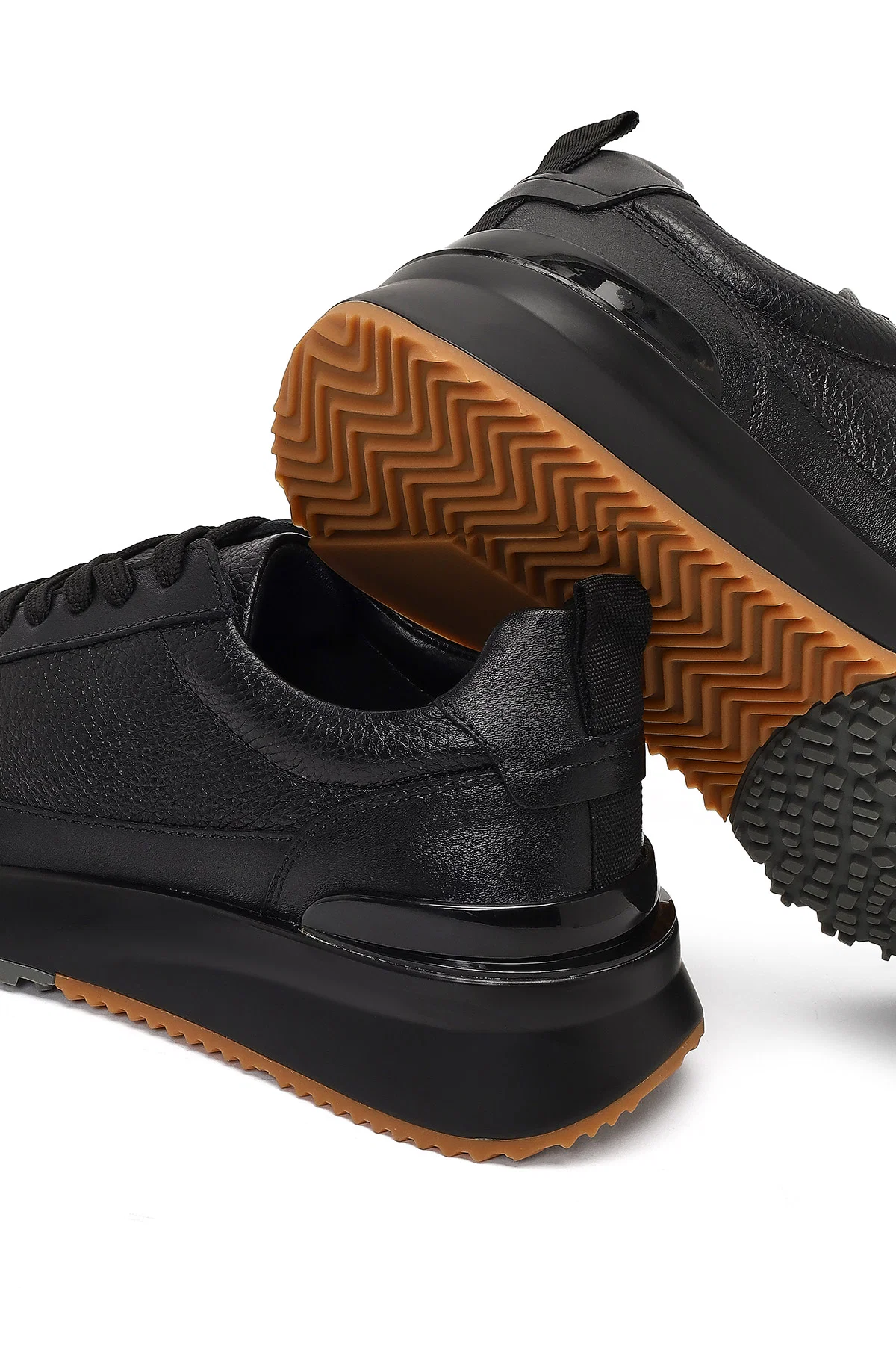 Erkek Siyah Bağcıklı Kalın Tabanlı Deri Sneaker - Image 10