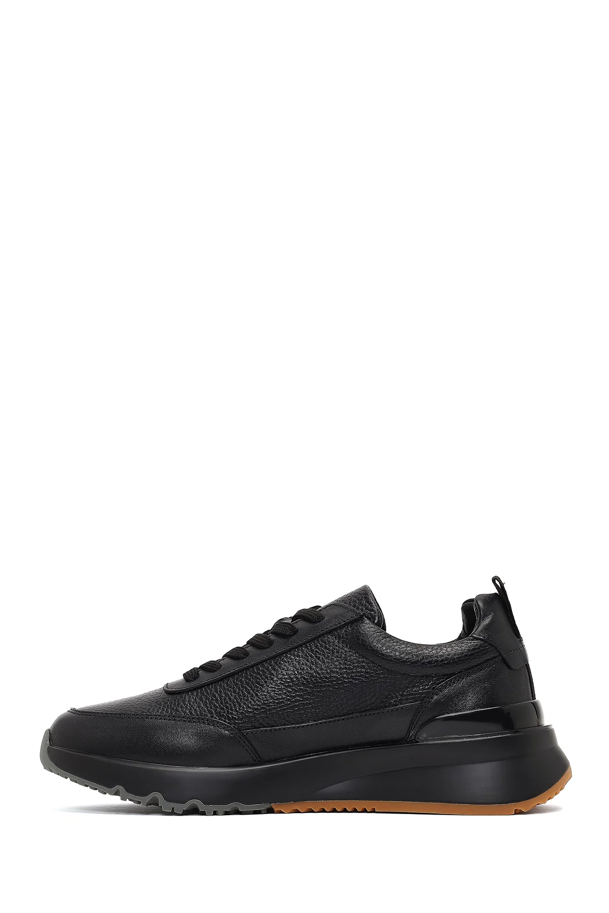 Erkek Siyah Bağcıklı Kalın Tabanlı Deri Sneaker - Image 2