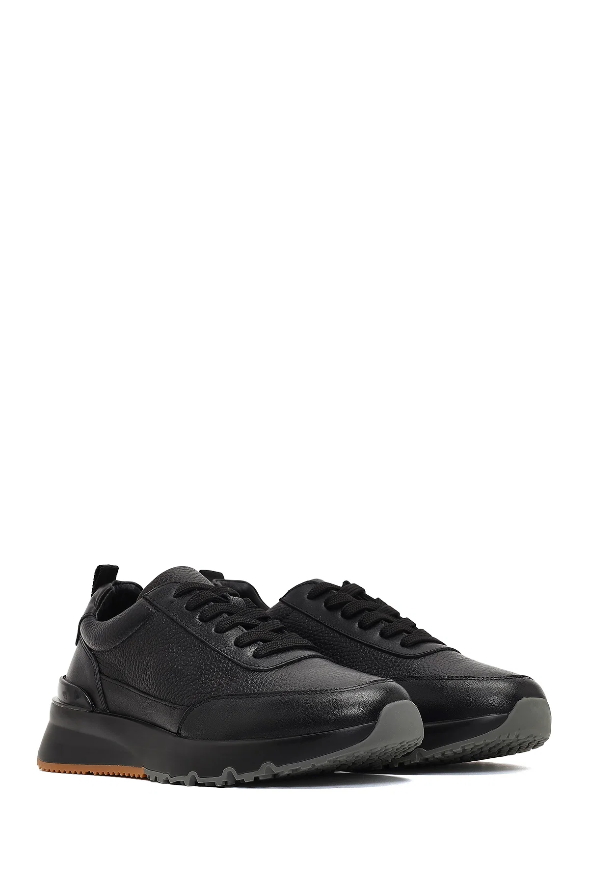 Erkek Siyah Bağcıklı Kalın Tabanlı Deri Sneaker - Image 3