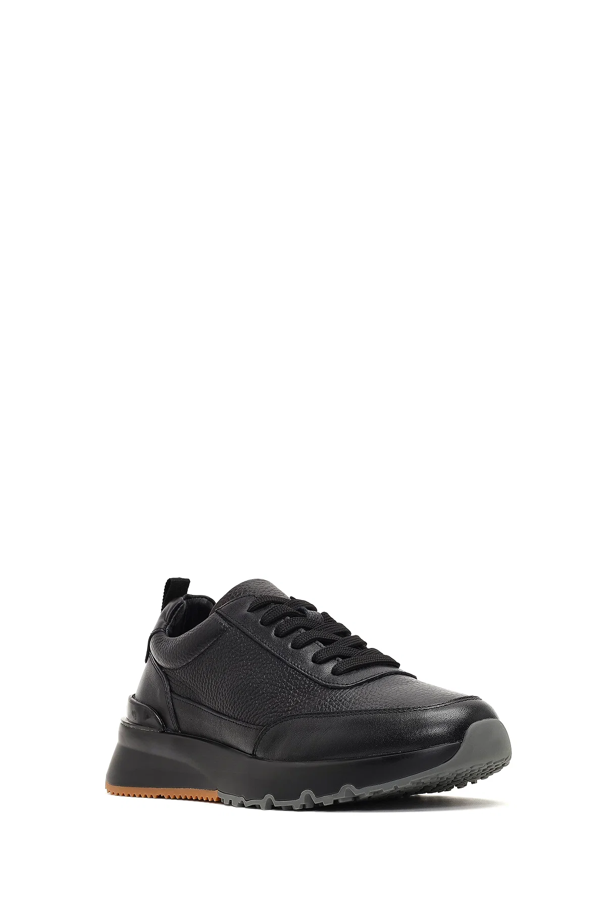 Erkek Siyah Bağcıklı Kalın Tabanlı Deri Sneaker - Image 6