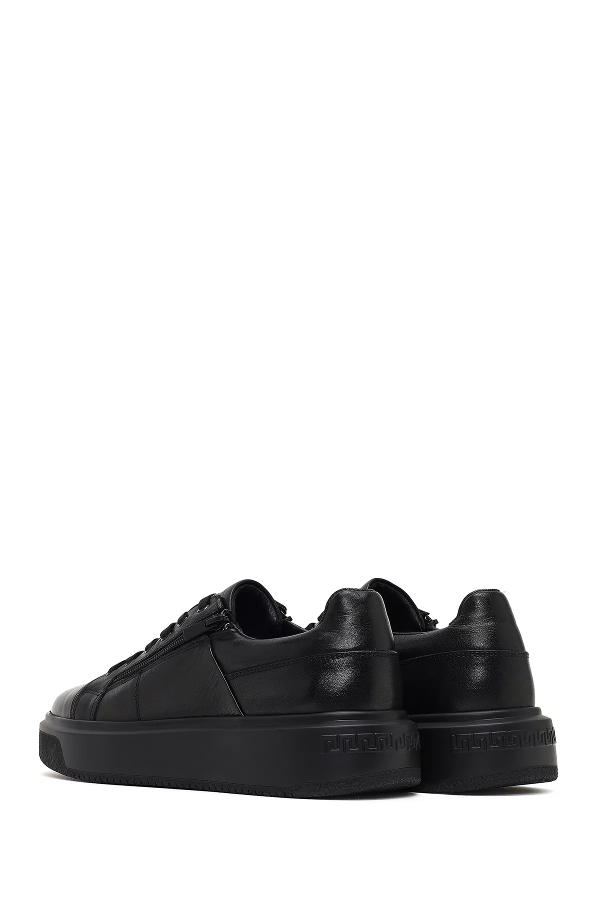 Erkek Siyah Bağcıklı Kalın Tabanlı Deri Sneaker - Image 5