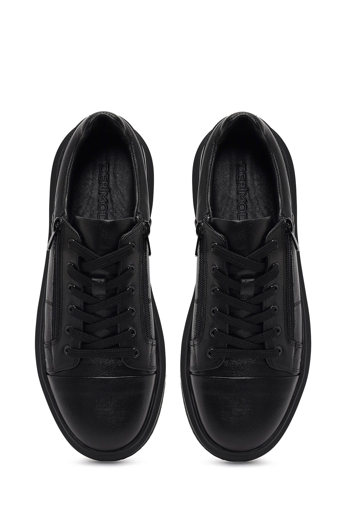Erkek Siyah Bağcıklı Kalın Tabanlı Deri Sneaker - Image 7