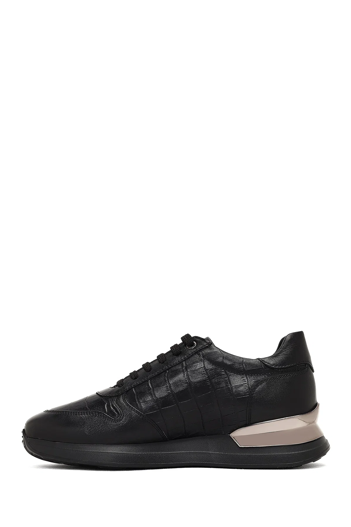 Erkek Siyah Bağcıklı Kalın Tabanlı Deri Sneaker - Image 2