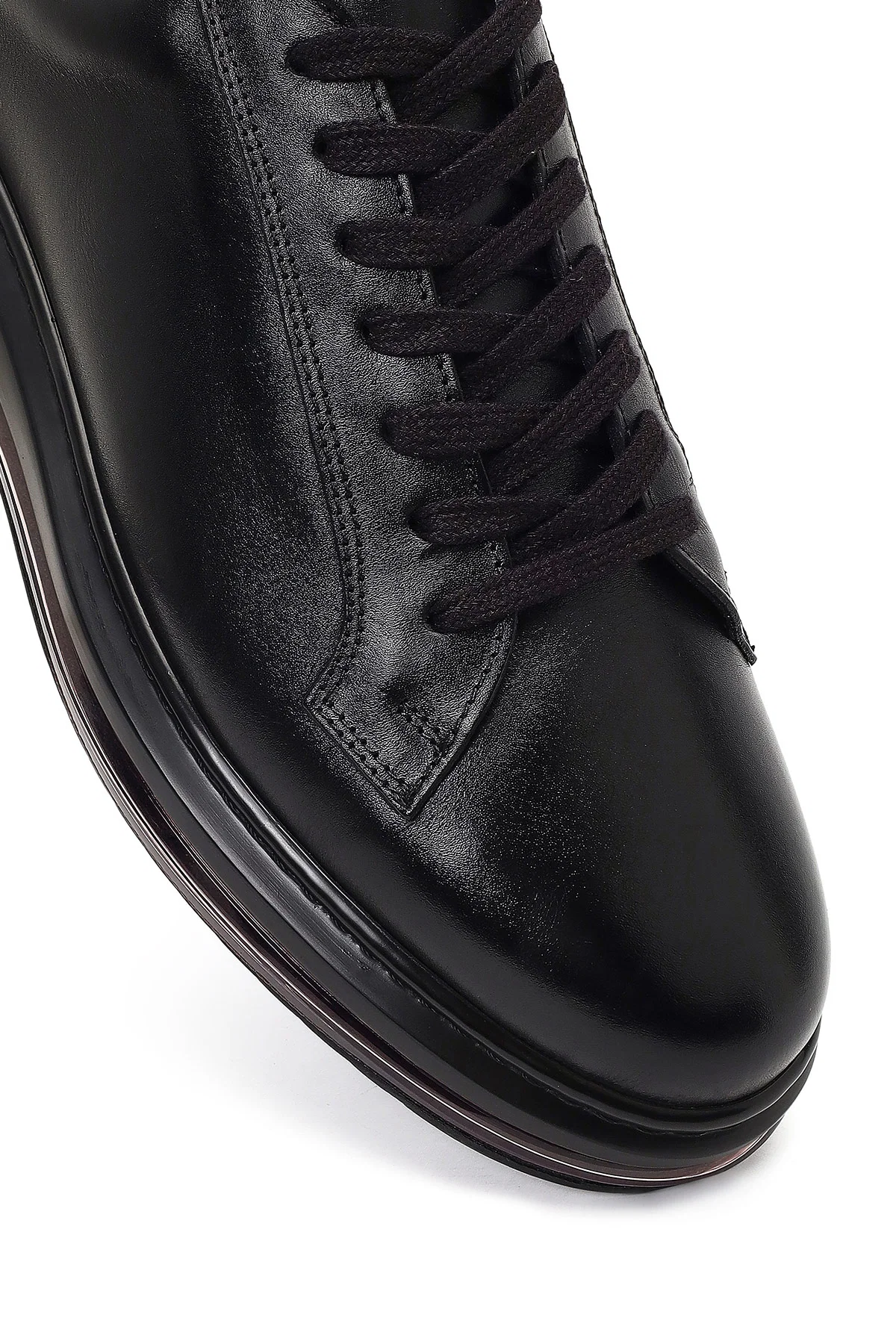 Erkek Siyah Bağcıklı Kalın Tabanlı Deri Sneaker - Image 10