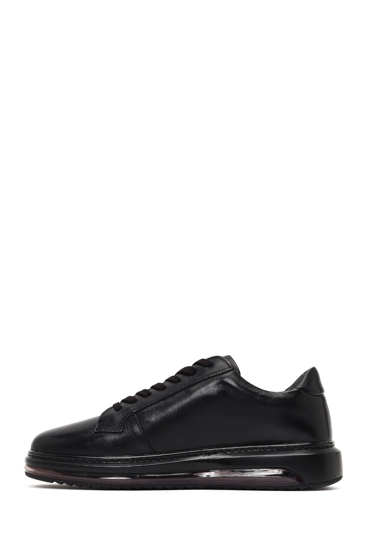 Erkek Siyah Bağcıklı Kalın Tabanlı Deri Sneaker - Image 2