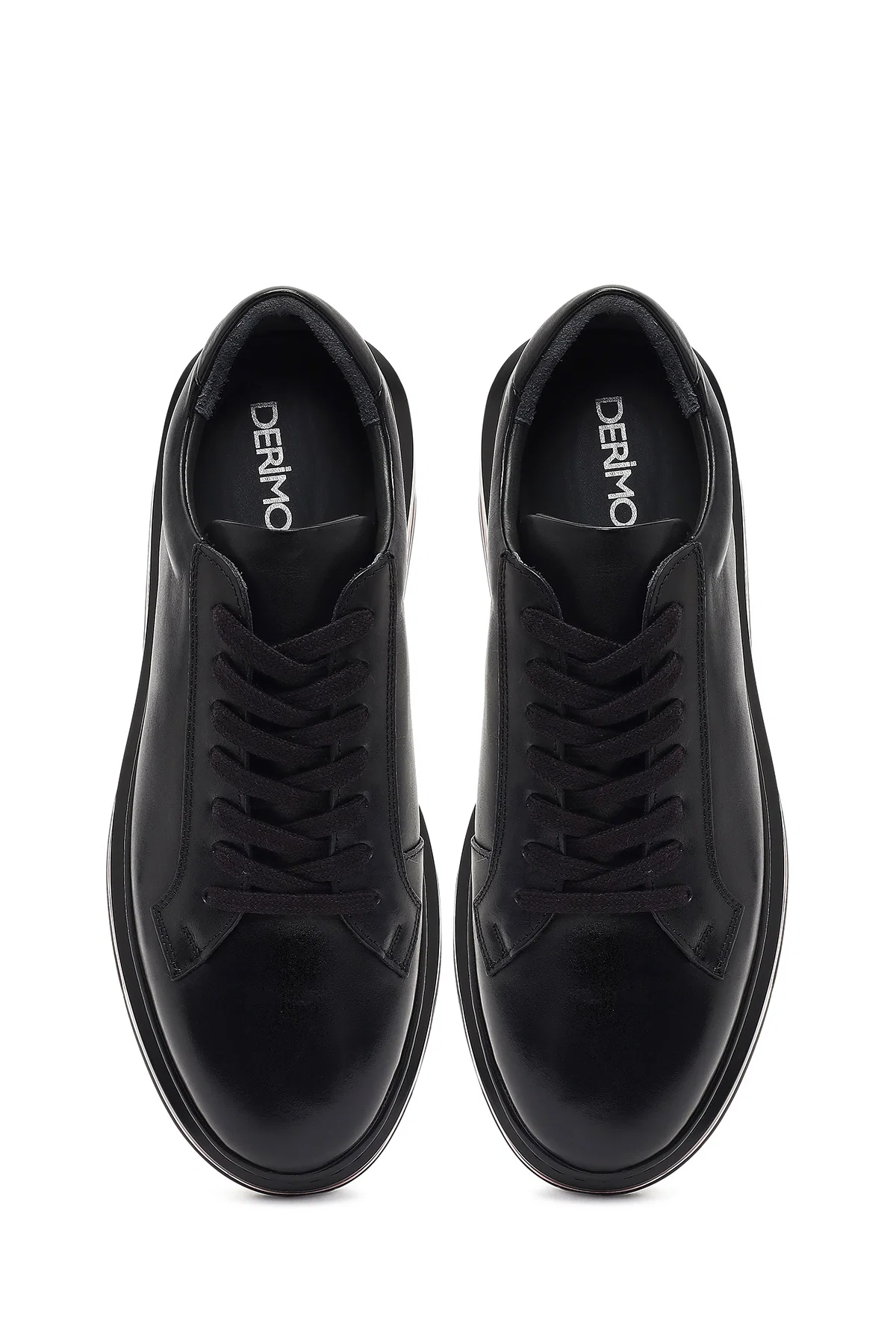 Erkek Siyah Bağcıklı Kalın Tabanlı Deri Sneaker - Image 7