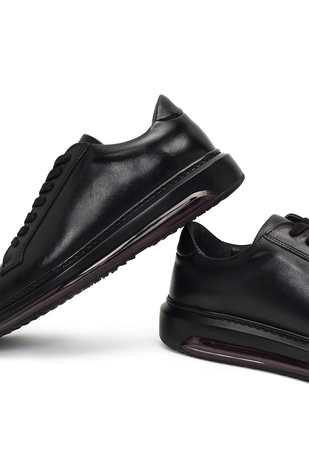 Erkek Siyah Bağcıklı Kalın Tabanlı Deri Sneaker - Image 9