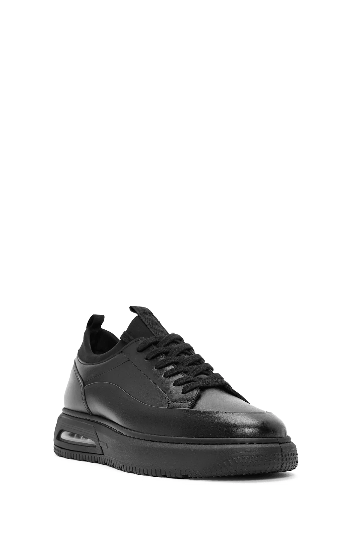 Erkek Siyah Bağcıklı Kalın Tabanlı Deri Sneaker - Image 6