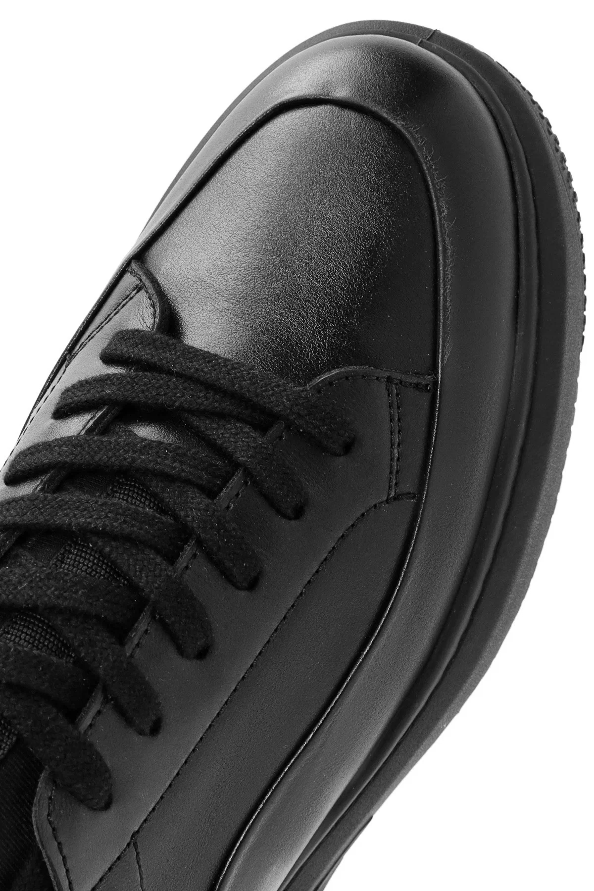 Erkek Siyah Bağcıklı Kalın Tabanlı Deri Sneaker - Image 9