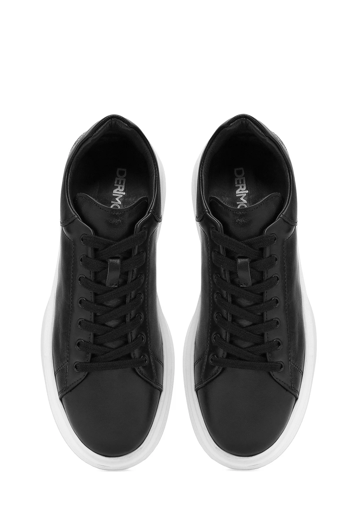 Erkek Siyah Bağcıklı Kalın Tabanlı Deri Sneaker - Image 7