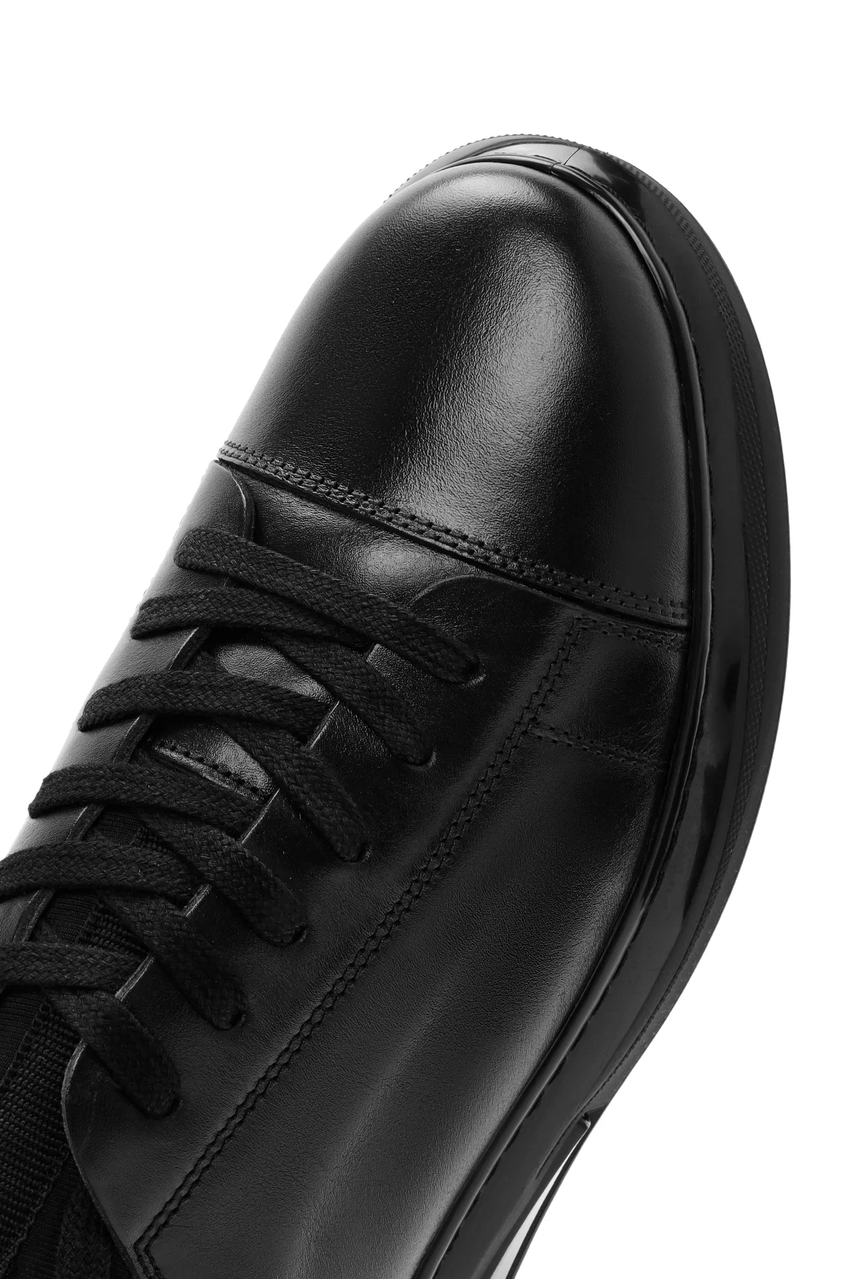 Erkek Siyah Bağcıklı Kalın Tabanlı Deri Sneaker - Image 10