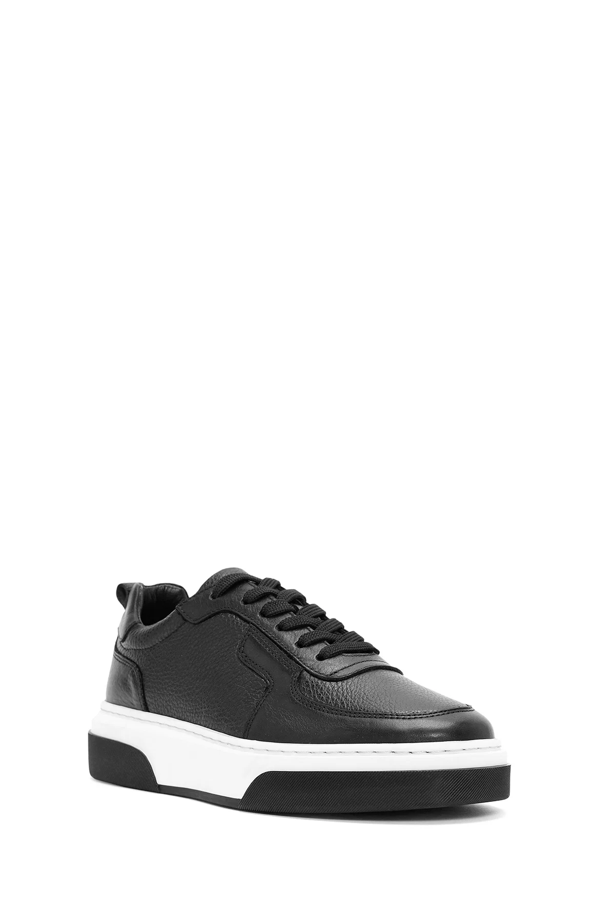 Erkek Siyah Bağcıklı Kalın Tabanlı Deri Sneaker - Image 6