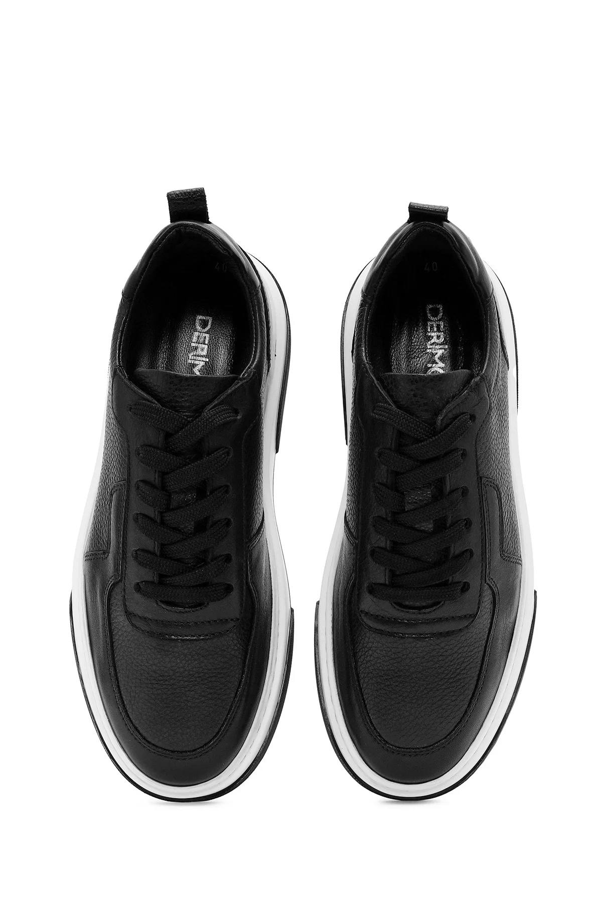 Erkek Siyah Bağcıklı Kalın Tabanlı Deri Sneaker - Image 7