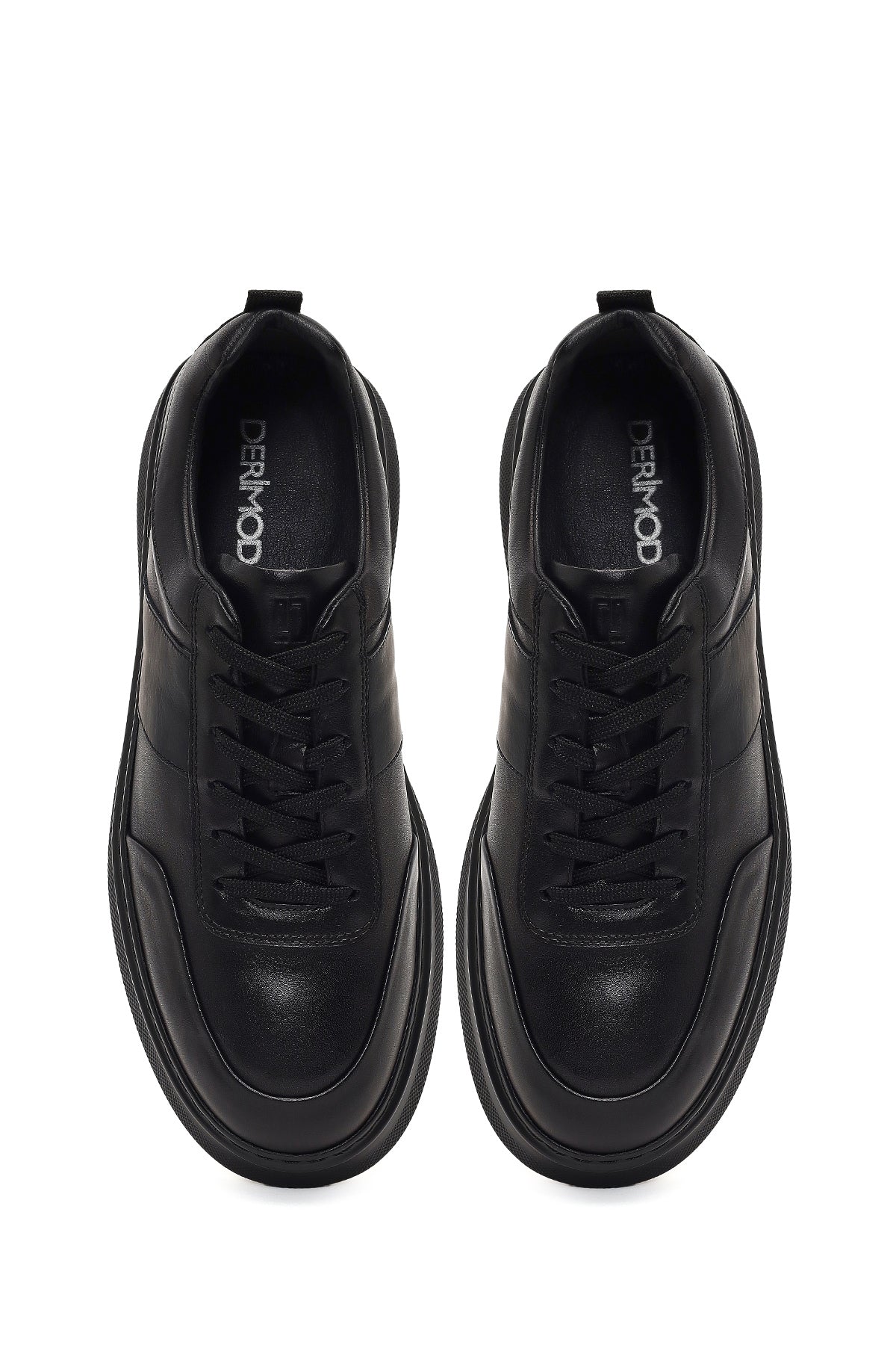 Erkek Siyah Bağcıklı Kalın Tabanlı Deri Sneaker - Image 7