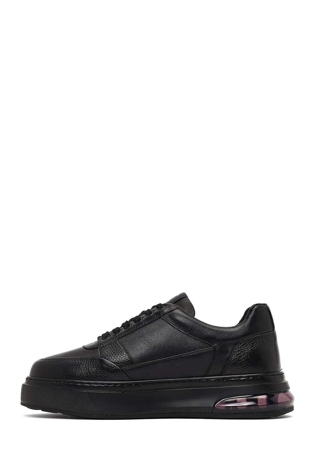 Erkek Siyah Bağcıklı Kalın Tabanlı Deri Sneaker - Image 2