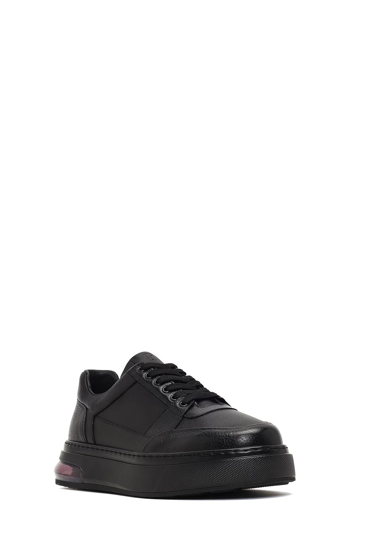 Erkek Siyah Bağcıklı Kalın Tabanlı Deri Sneaker - Image 6