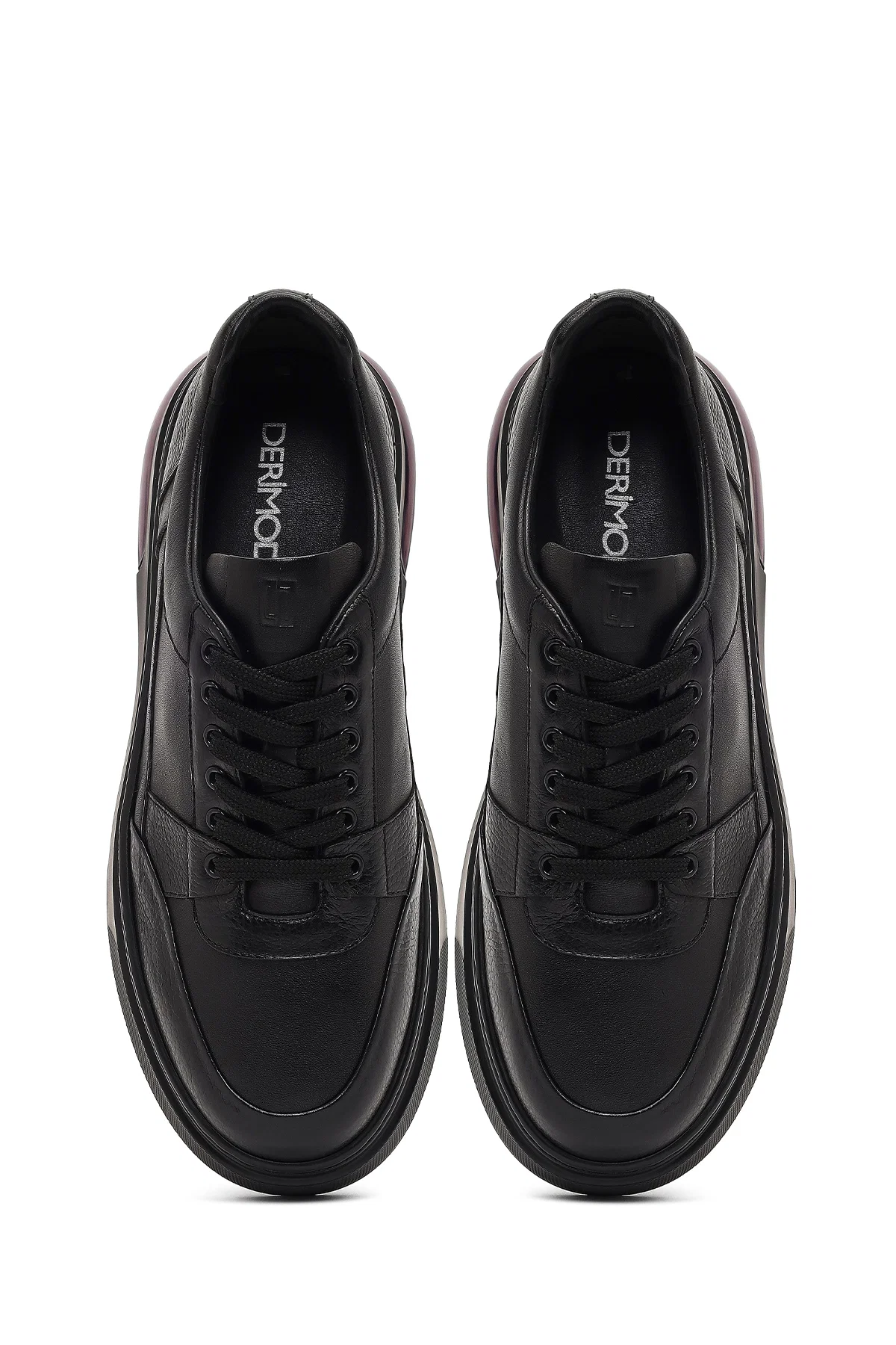 Erkek Siyah Bağcıklı Kalın Tabanlı Deri Sneaker - Image 7