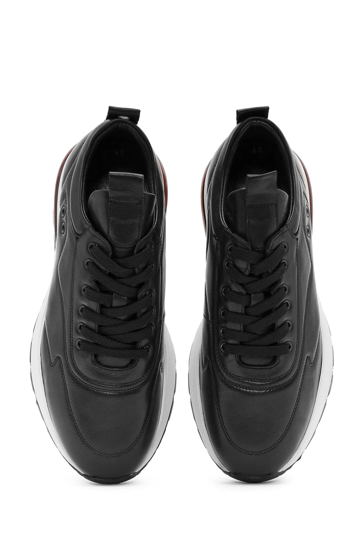 Erkek Siyah Bağcıklı Kalın Tabanlı Deri Sneaker - Image 7