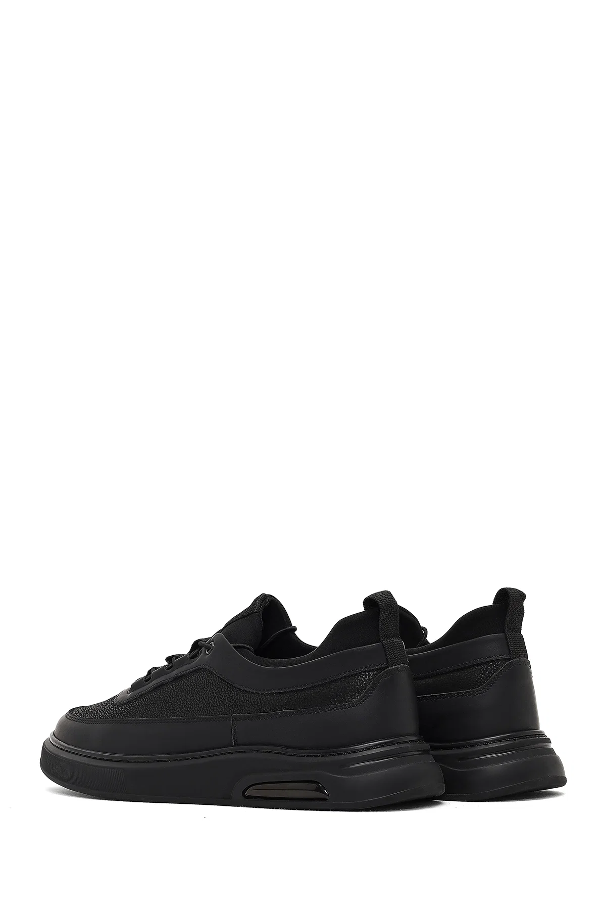 Erkek Siyah Bağcıklı Kalın Tabanlı Deri Sneaker - Image 5