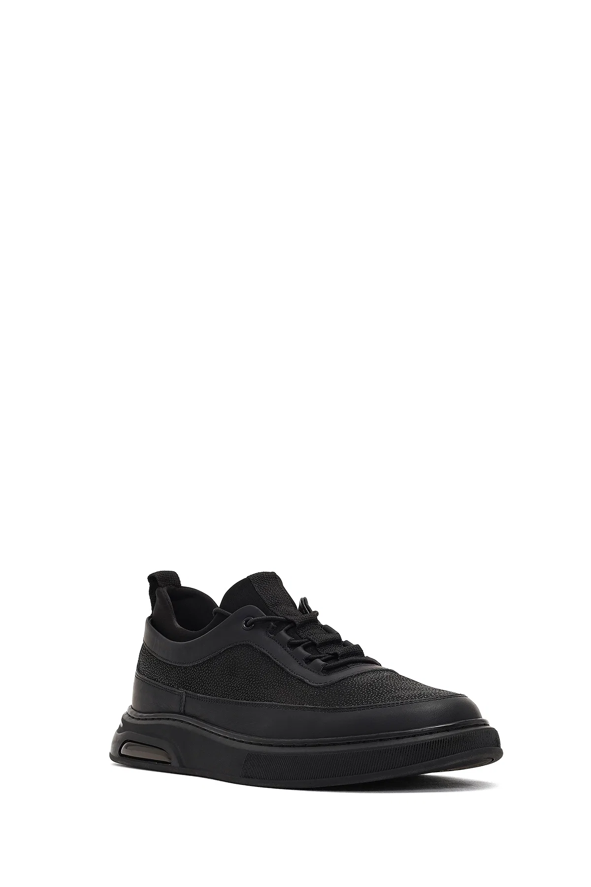 Erkek Siyah Bağcıklı Kalın Tabanlı Deri Sneaker - Image 6